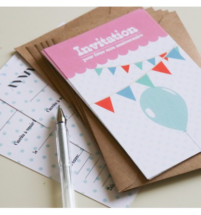 8 invitations Anniversaire (Rose) + enveloppes