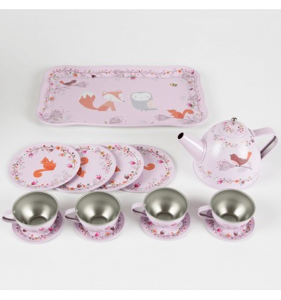 Dînette en métal amis de la forêt rose