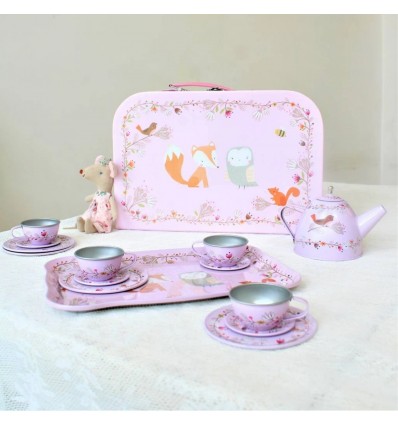 Dînette en métal amis de la forêt rose