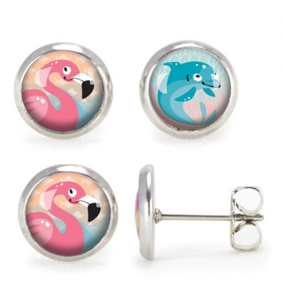 Boucles d'oreilles Dauphin Flamant Rose - Emilie Fiala