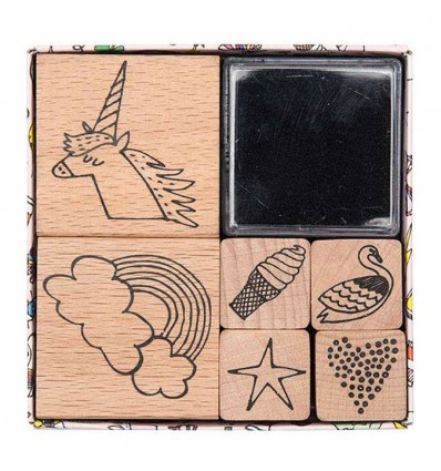 Set de 6 tampons Licorne Arc-en-ciel avec encreur - Rico Design