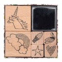 Set de 6 tampons Licorne Arc-en-ciel avec encreur - Rico Design