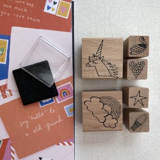 Set de 6 tampons Licorne Arc-en-ciel avec encreur - Rico Design