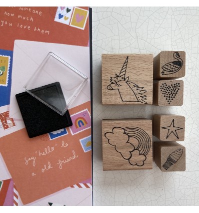 Set de 6 tampons Licorne Arc-en-ciel avec encreur - Rico Design