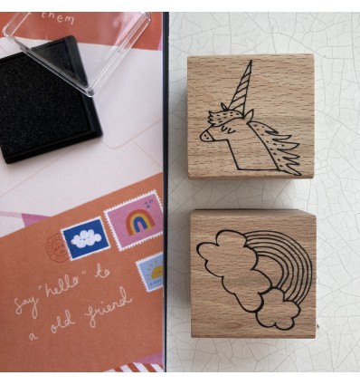 Set de 6 tampons Licorne Arc-en-ciel avec encreur - Rico Design