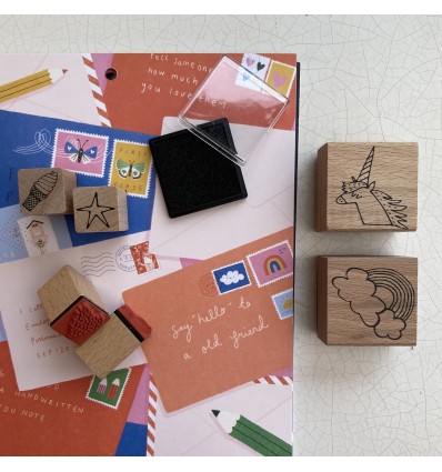 Set de 6 tampons Licorne Arc-en-ciel avec encreur - Rico Design