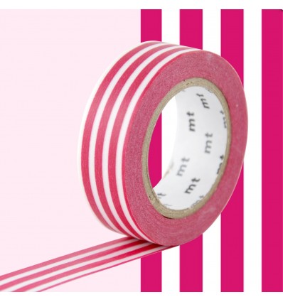Masking tape RAYURES HORIZONTALES FRAMBOISE