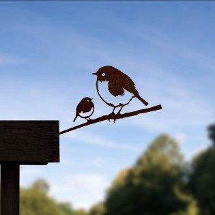 Rouge gorge et son oisillon en métal - Metalbird