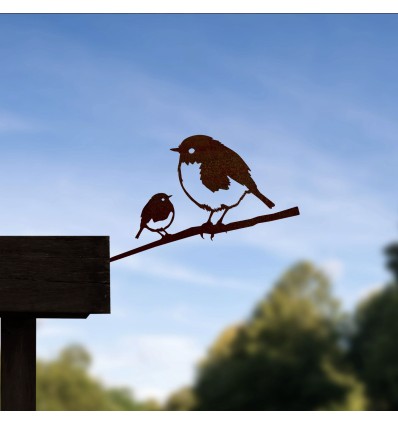 Rouge gorge et son oisillon en métal - Metalbird