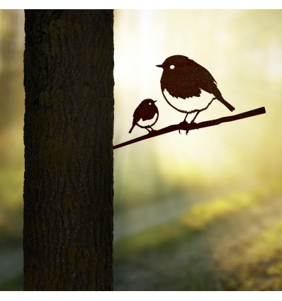 Rouge gorge et son oisillon en métal - Metalbird
