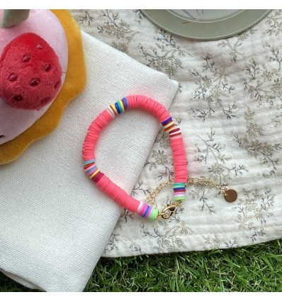 Bracelet surfeur Heishi rose