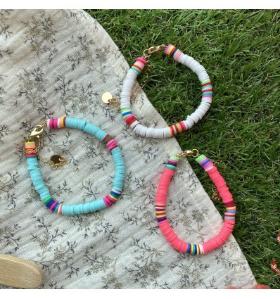 Bracelet surfeur Heishi rose