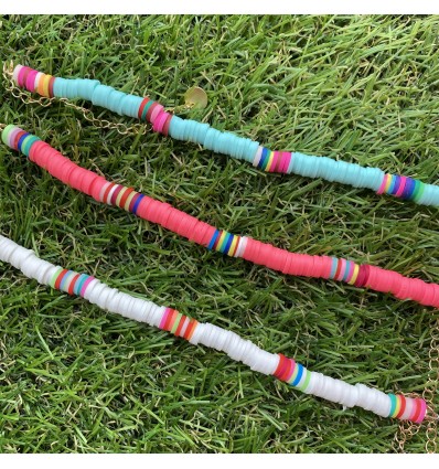 Bracelet surfeur Heishi rose