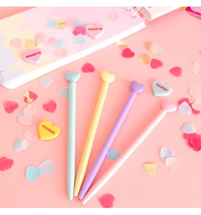 Stylo bille coeur bleu en métal