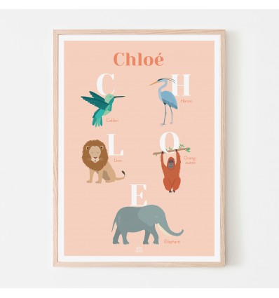 Affiche prénom personnalisée animaux - Papier Curieux