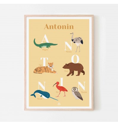 Affiche prénom personnalisée animaux - Papier Curieux