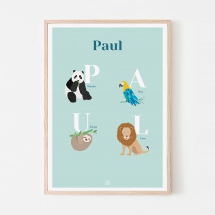 Affiche prénom personnalisée animaux - Papier Curieux 2