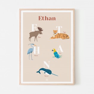 Affiche prénom personnalisée animaux - Papier Curieux