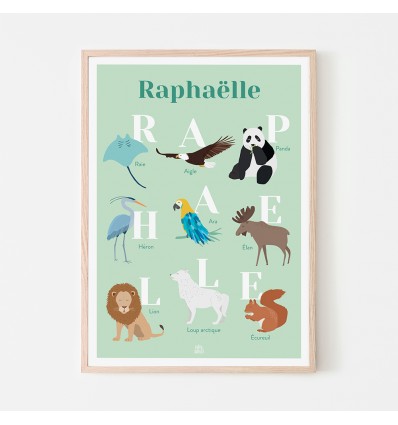 Affiche prénom personnalisée animaux - Papier Curieux