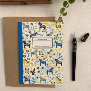 Carnet étoffe fleurie chevaux