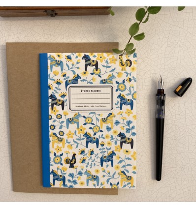 Carnet étoffe fleurie chevaux