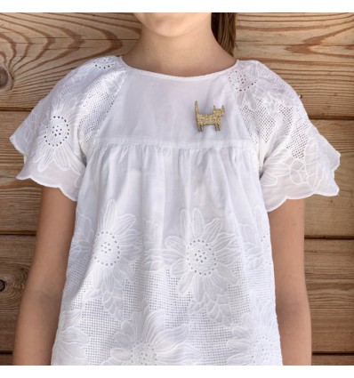 Broche chat doré à paillettes - Les Petites Hirondelles