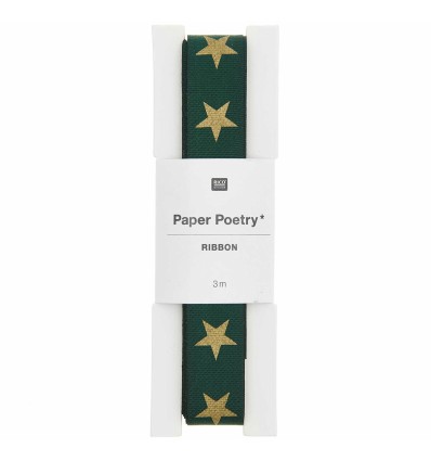 Ruban vert étoiles dorées - Rico Design