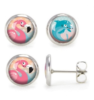 Boucles d'oreilles Dauphin Flamant Rose -...
