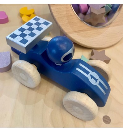 Voiture de course en bois bleue