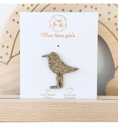 Pin's Mouette dorée à paillettes - Les Petites Hirondelles