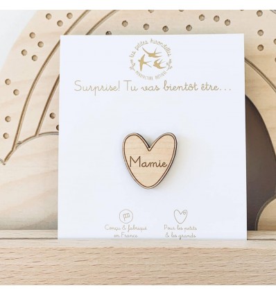 Pin's Coeur en bois Mamie - Les Petites Hirondelles