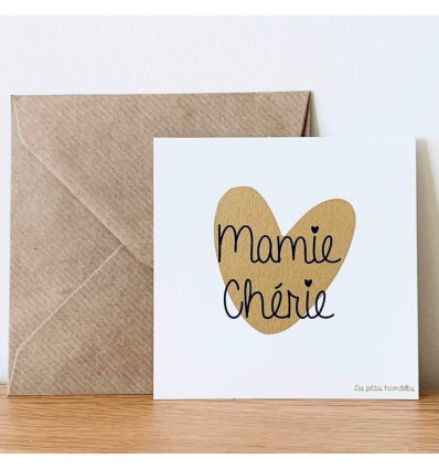 Carte Mamie chérie coeur doré - Les Petites Hirondelles