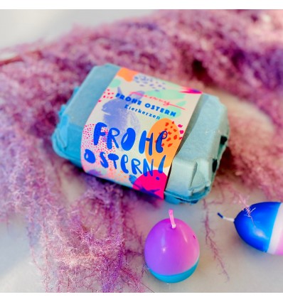 Boite bleue de 6 bougies Oeufs - Pinkstories