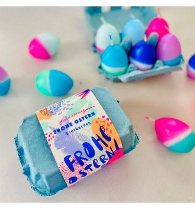 Boite bleue de 6 bougies Oeufs - Pinkstories