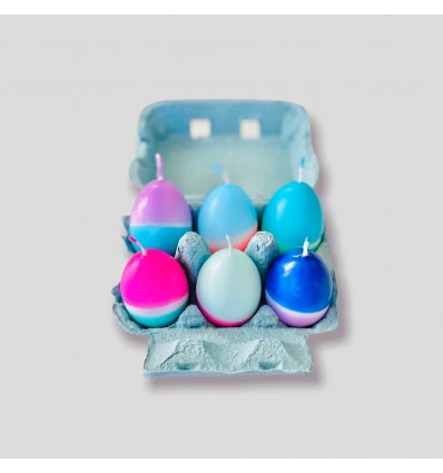 Boite bleue de 6 bougies Oeufs - Pinkstories