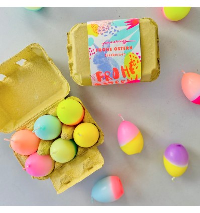 Boite jaune de 6 bougies Oeufs - Pinkstories