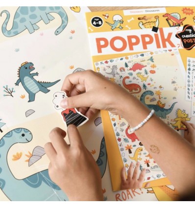 Poster créatif Dinosaures 150 stickers - Poppik