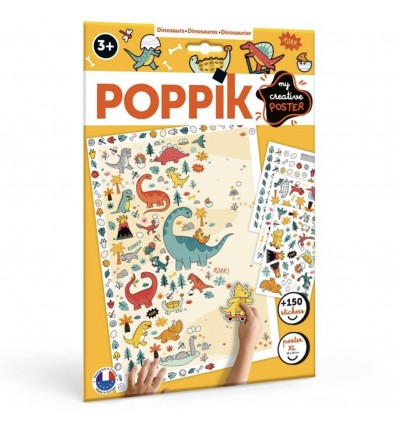 Poster créatif Dinosaures 150 stickers - Poppik