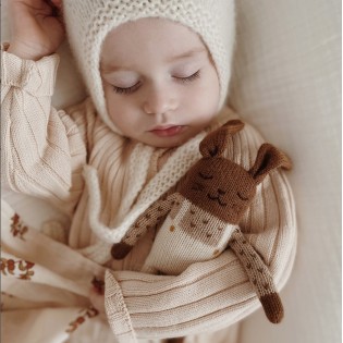 Doudou Lapin marron salopette blanche - Main Sauvage