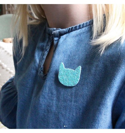 Pin's chat turquoise à paillette - Barnabé aime le café