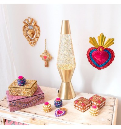 Lampe à lave paillettes dorées