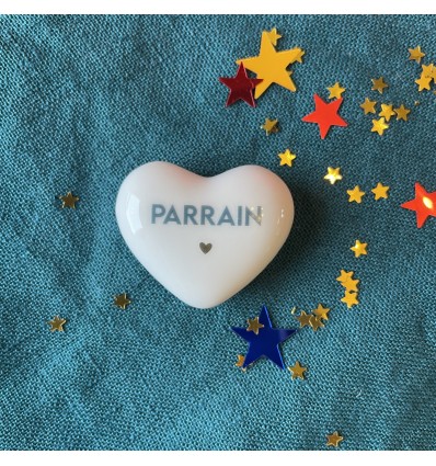 Coeur en céramique "Parrain" bleu