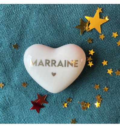 Coeur en céramique "Marraine" doré