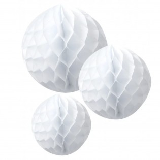 3 boules alvéolées Blanches 25/20/15cm - Artyfêtes