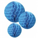 3 boules alvéolées Turquoise 25/20/15cm - Artyfêtes