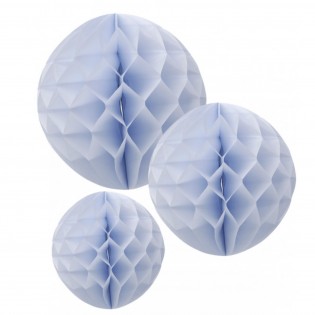 3 boules alvéolées Bleu ciel 25/20/15cm - Artyfêtes