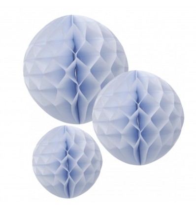 3 boules alvéolées Bleu ciel 25/20/15cm - Artyfêtes