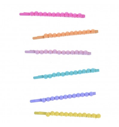 Set de 6 barrettes perles multicolores