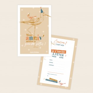 8 invitations Héron "Mon anniv' arrive à grandes pattes" - Happypotame