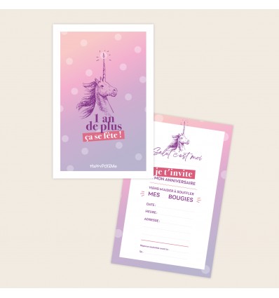 8 invitations Licorne "1 an de plus, ça se fête" - Happypotame